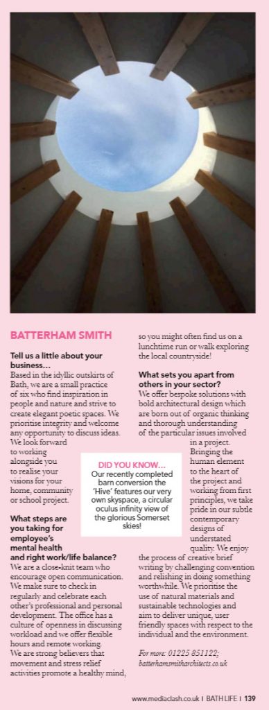 Contemporary barn conversion in Bath Life magazine